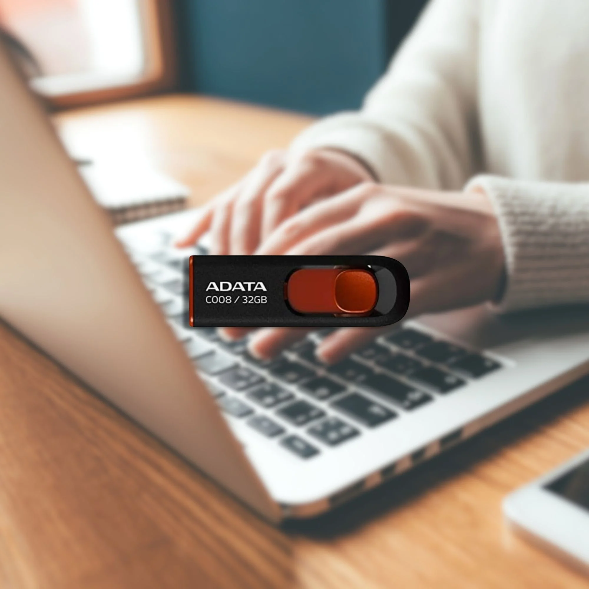 Adata C008 32GB USB 2.0 Retractable Flash Drive (Red) with USB 3.0 to USB-C Adapter (10-Pack) - Image 6