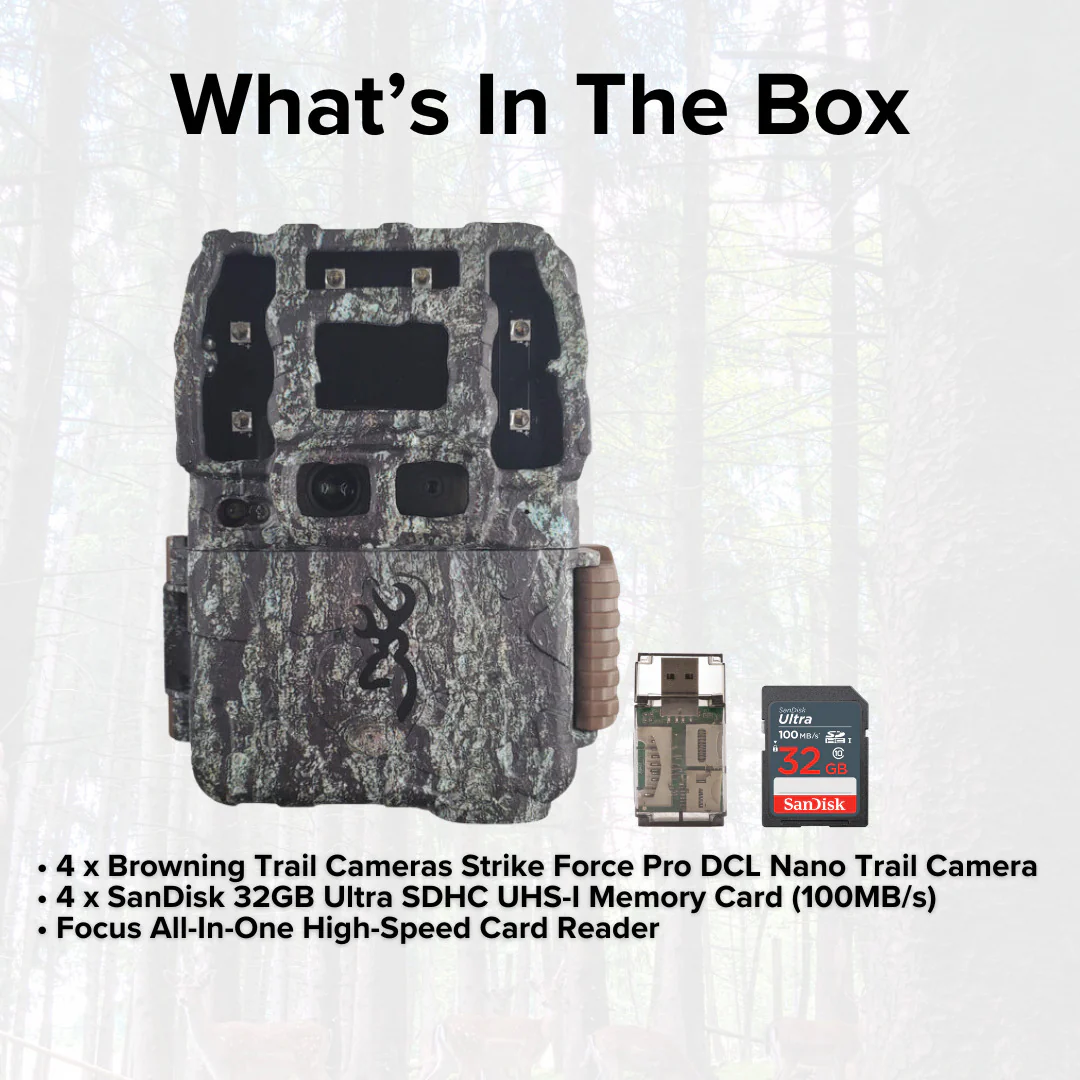 Browning Trail Cameras Strike Force Pro DCL Nano 26MP Trail Camera (4-Pack) with Card Reader Bundle - Image 6