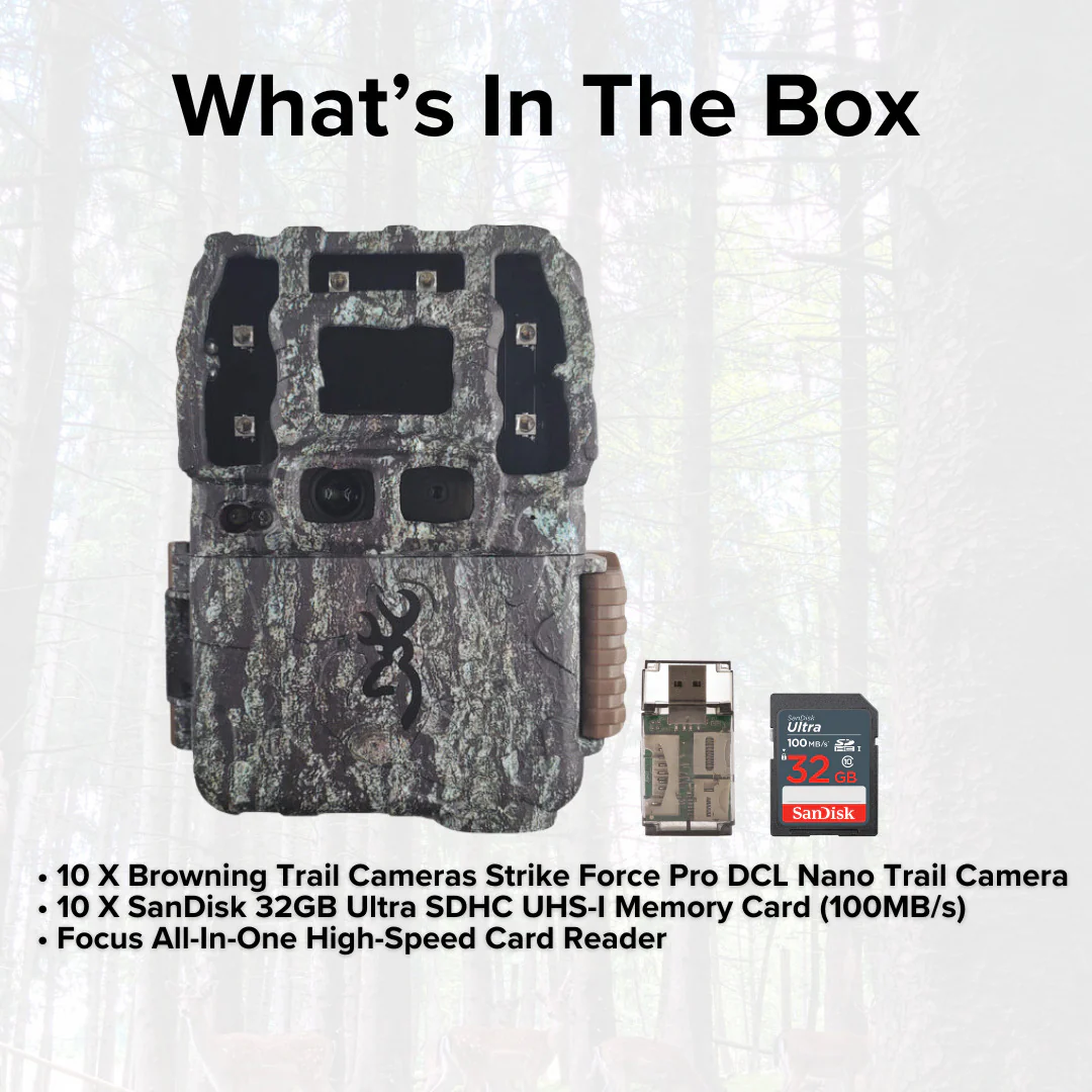 Browning Trail Cameras Strike Force Pro DCL Nano 26MP Trail Camera (10-Pack) with Card Reader Bundle - Image 6