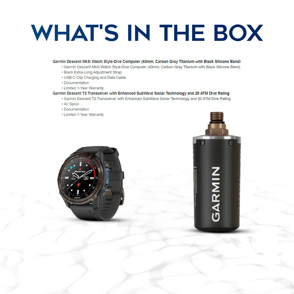 Garmin Descent Mk3i Watch Style-Dive Computer (Carbon Gray, Black) with Descent T2 Transceiver - Image 7