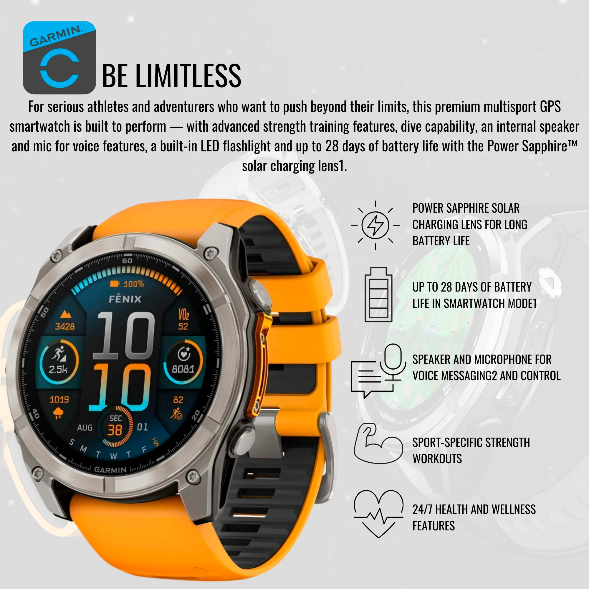 Garmin Fenix 8 Sapphire 51mm GPS Smartwatch and Focus 9H Tempered Glass Screen Protector Bundle - Image 3