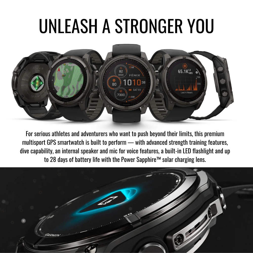 Garmin Fenix 8 Sapphire Solar 47mm Smartwatch (Black and Pebble Gray) with Portable Accessory Bundle - Image 5