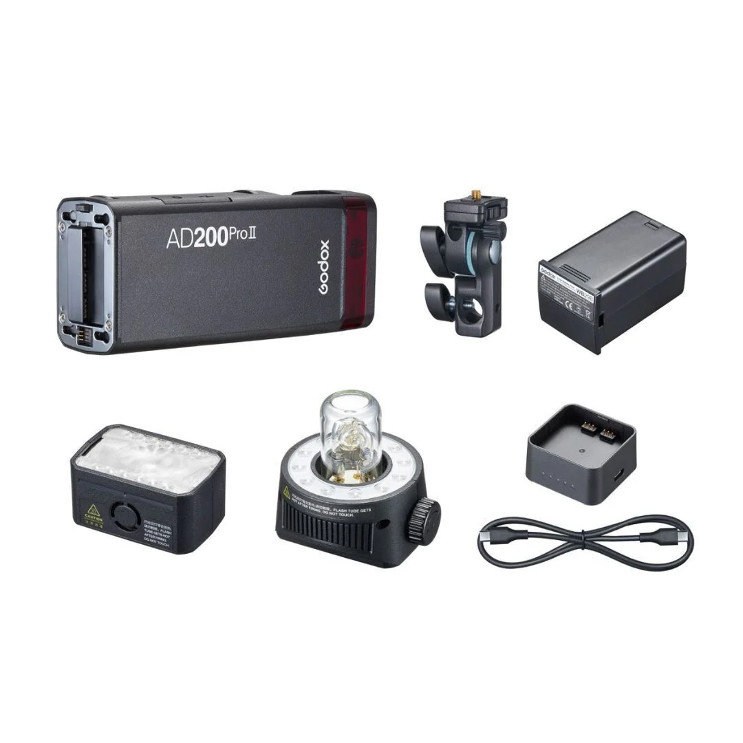 Godox AD200 PRO II TTL Pocket Flash Kit with H200J II, H200 II Flash Heads and Color Screen Display