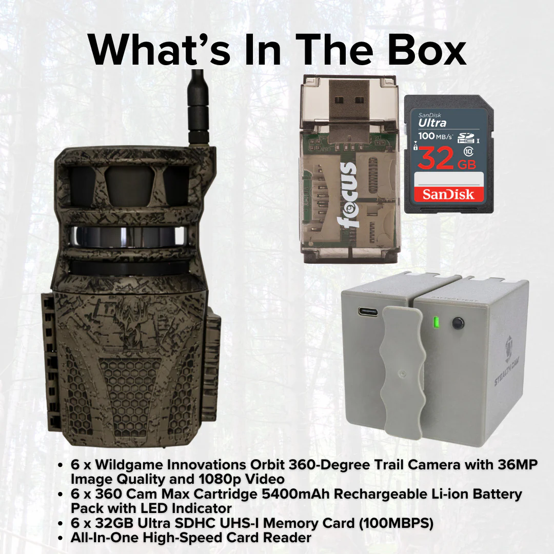 Wildgame Innovations Orbit 360-Degree 36MP Trail Camera (6-Pack) with 6 x 5400mAh Battery Bundle - Image 7