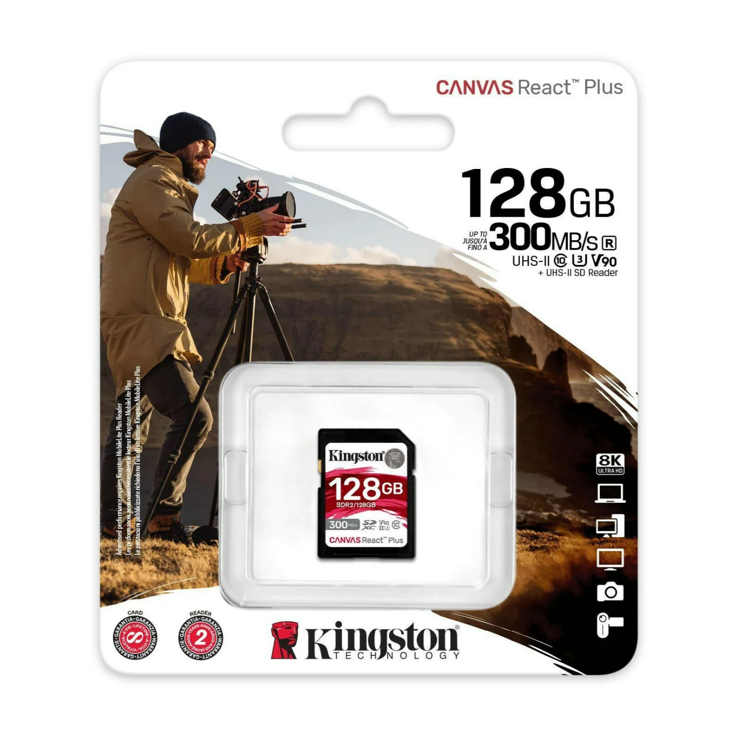 Kingston Canvas React Plus 128GB U3 V90 SDXC UHS-II SD Card - Image 3