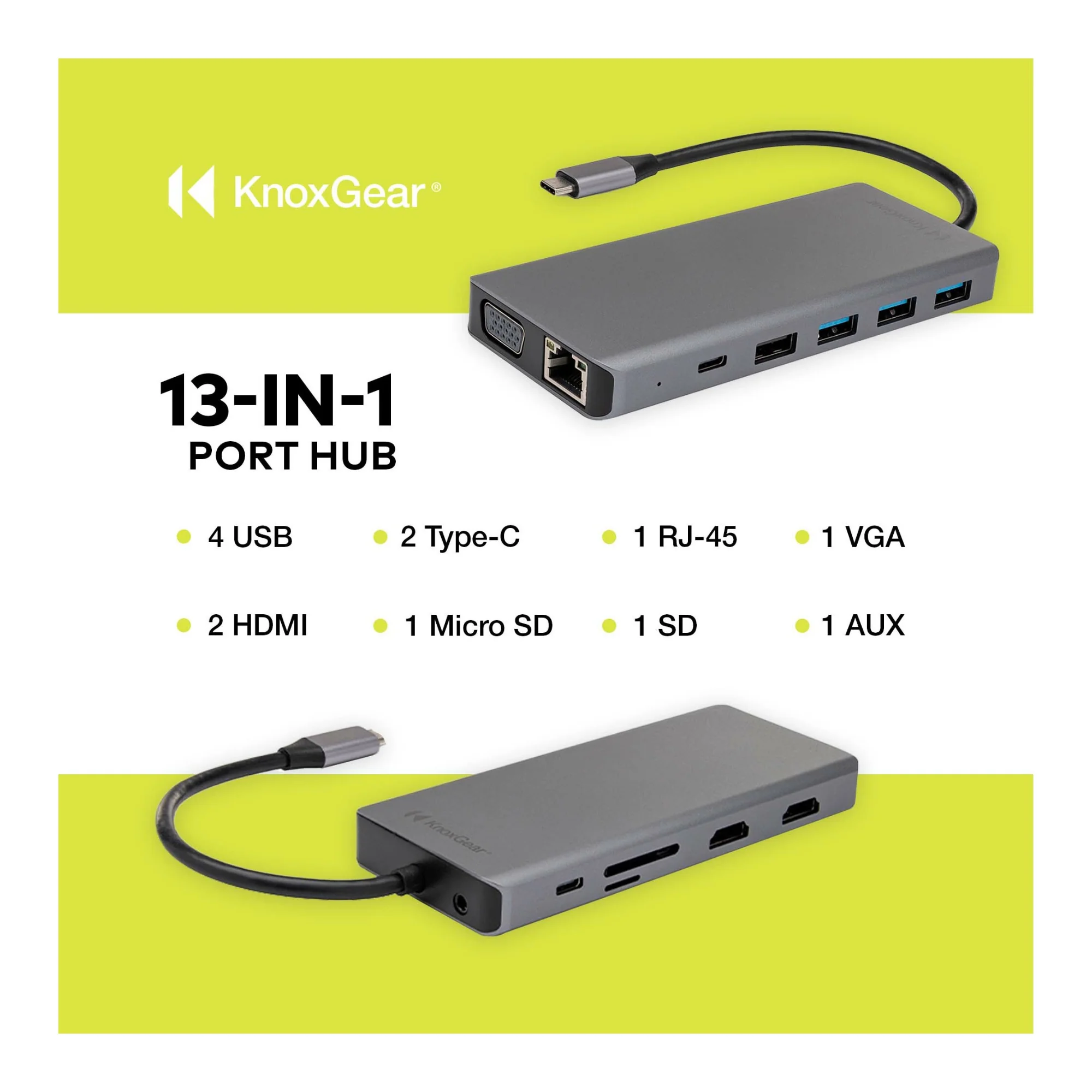 Knox Gear Kernel 13-in-1 USB-C PD Multiple Display Charging Port Hub - Image 3