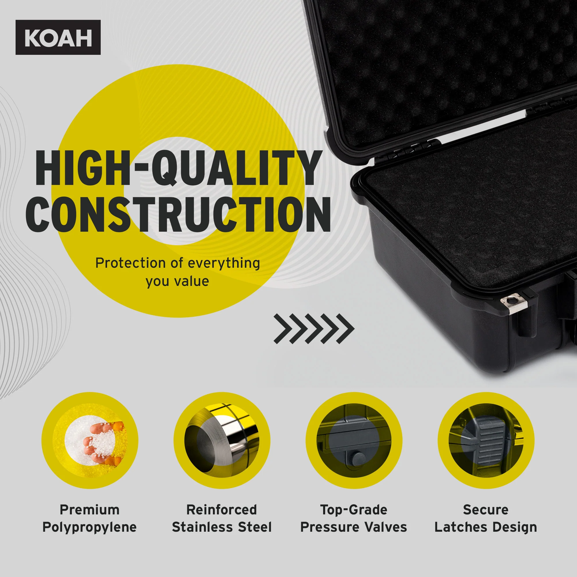 Koah Weatherproof Hard Case with Customizable Foam (13 x 11 x 6 Inch) - Image 4