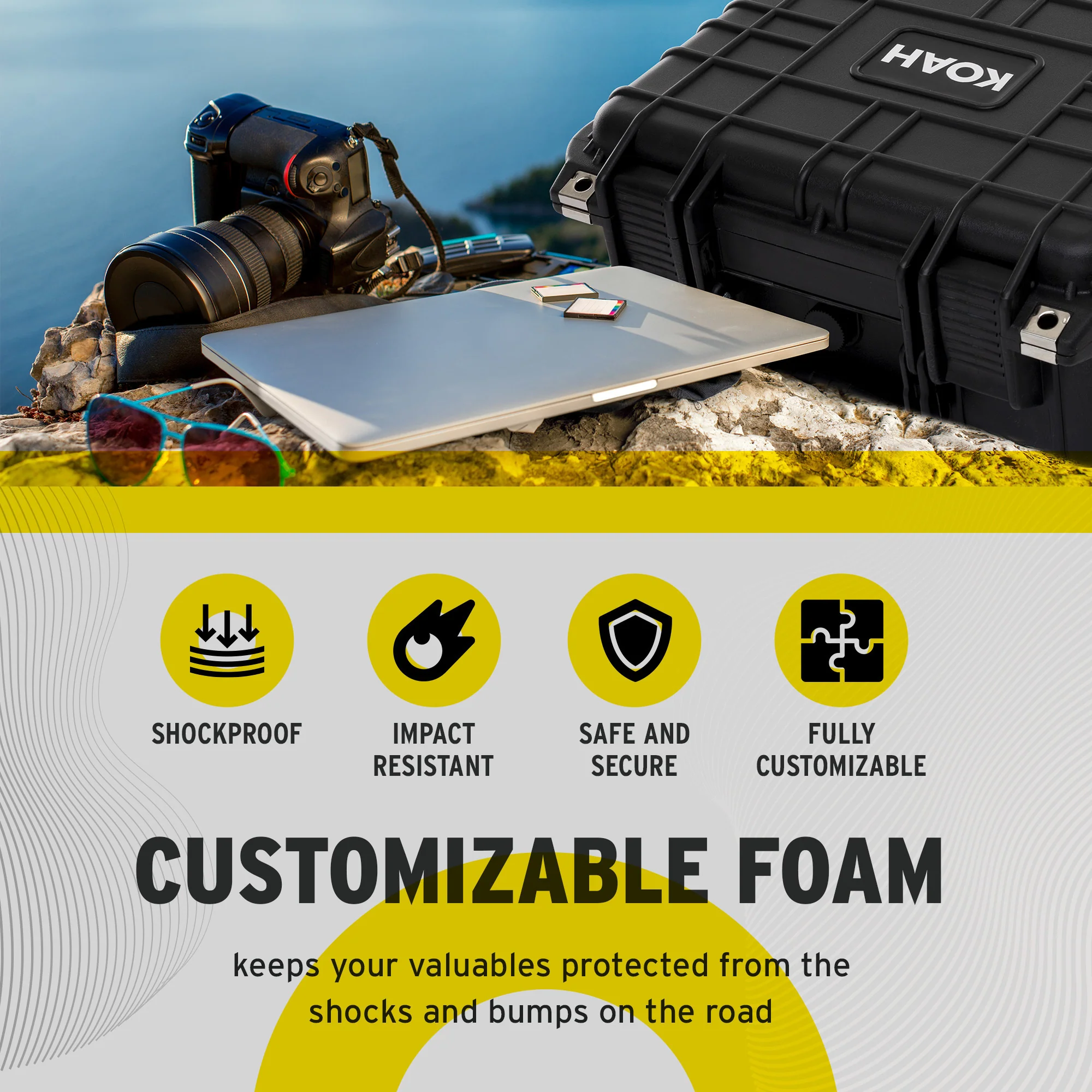 Koah Weatherproof Hard Case with Customizable Foam (13 x 11 x 6 Inch) - Image 5