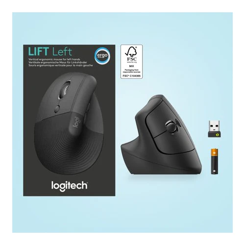 Logitech - Lift Left Vertical Wireless Ergonomic Left-Handed Mouse - Graphite - Image 7