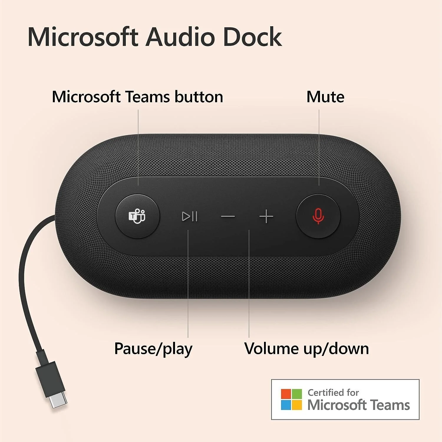 Microsoft Teams Audio Dock with USB-C, USB-A, HDMI Connectivity, and Noise Reduction Microphones - Image 3