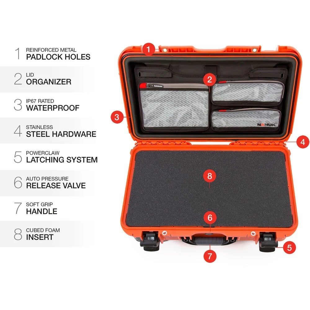 Nanuk 935 Waterproof Wheeled Hard Case with Foam and Lid Organizer (Orange) - Image 9