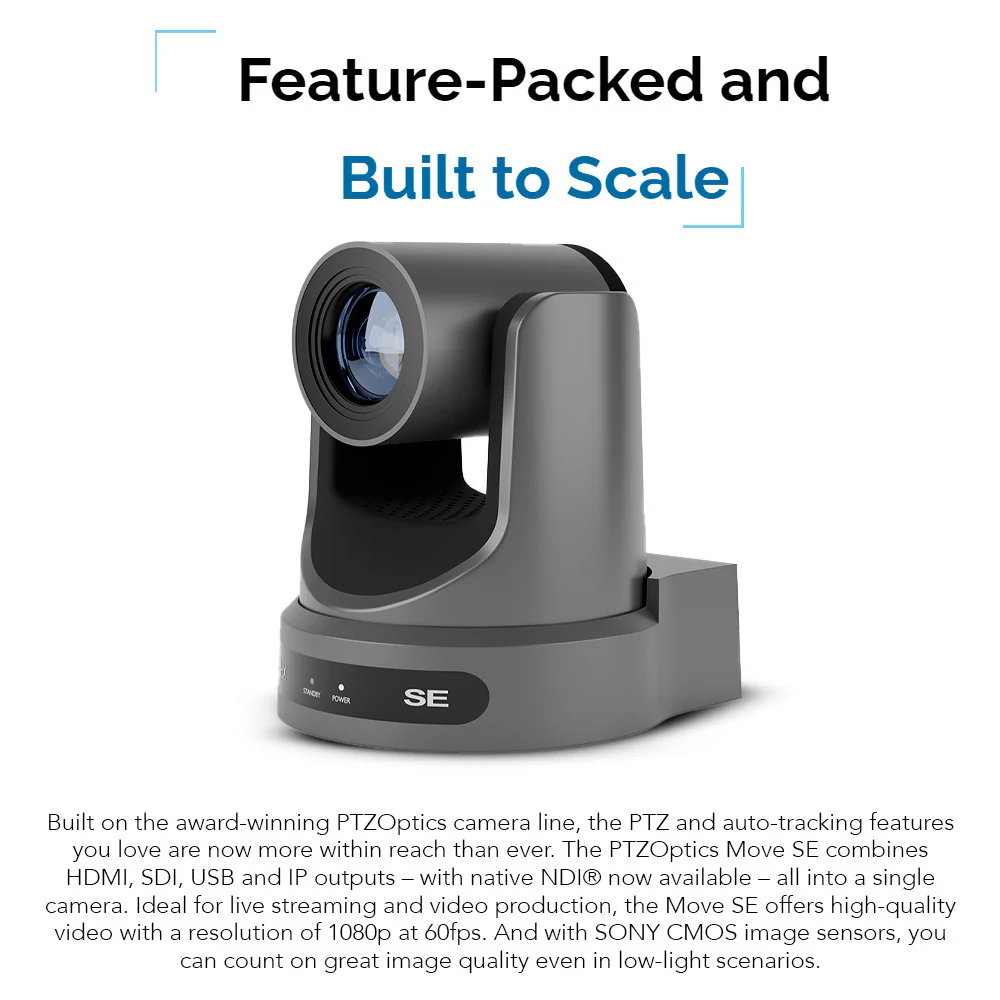 PTZOptics Move SE 30x 1080p Full HD Advanced PTZ Auto-Tracking Pan Tilt Zoom Camera (Gray) Bundle - Image 2