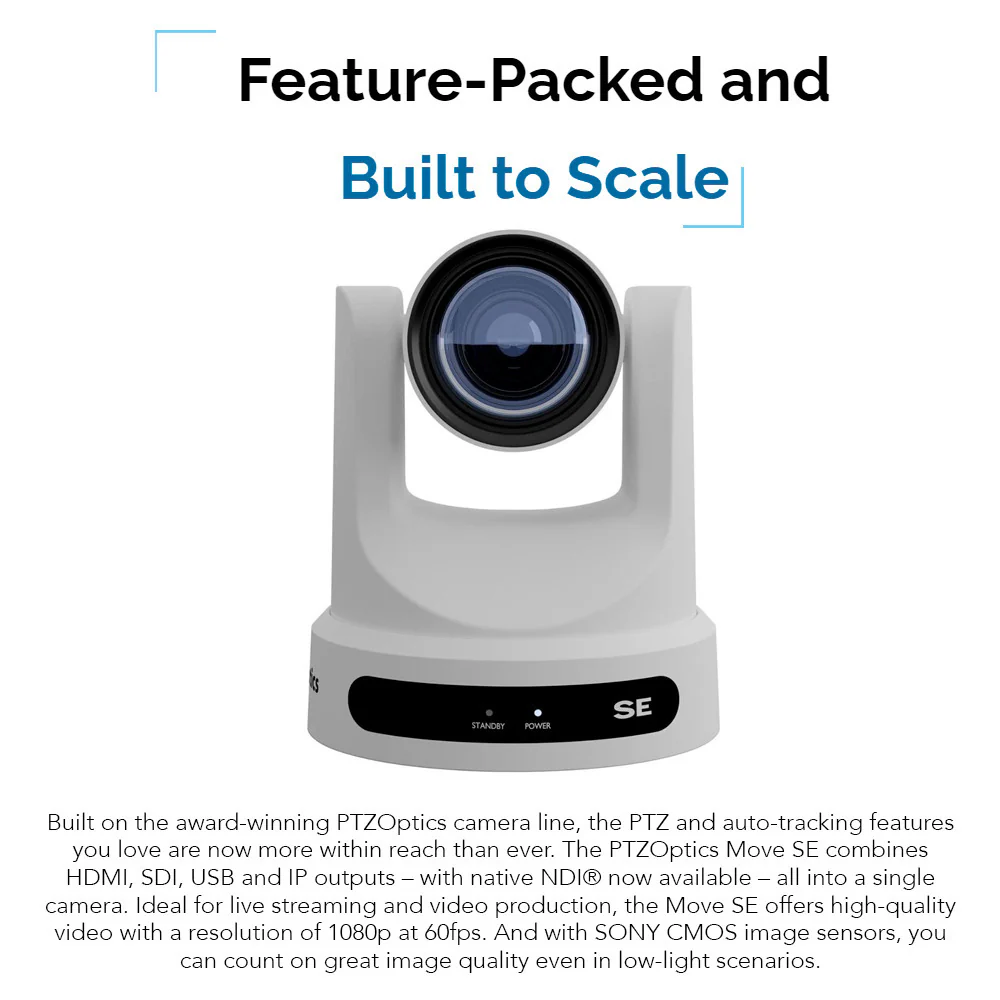 PTZOptics Move SE 30x 1080p PTZ Auto-Tracking Pan Tilt Zoom Camera (White, 2-Pack) Bundle - Image 5