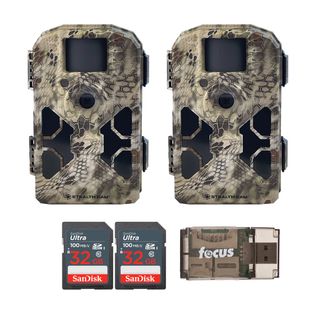 Stealth Cam 2022 G42NG 32MP No-Glow Trail Cameras, Kryptek, & Cards Kit (2-Pack)