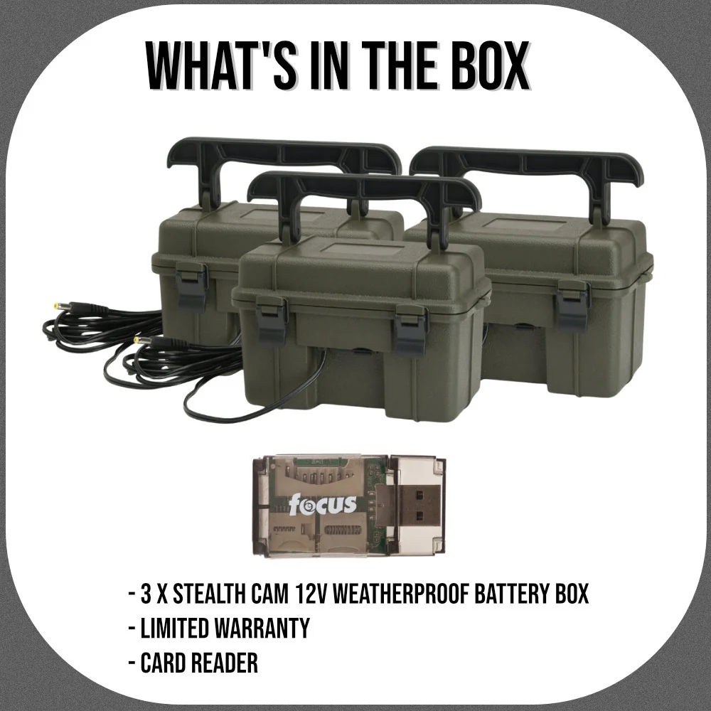 Stealth Cam 12V Weatherproof Battery Box (3-Pack, Dark Green) Bundle - Image 5