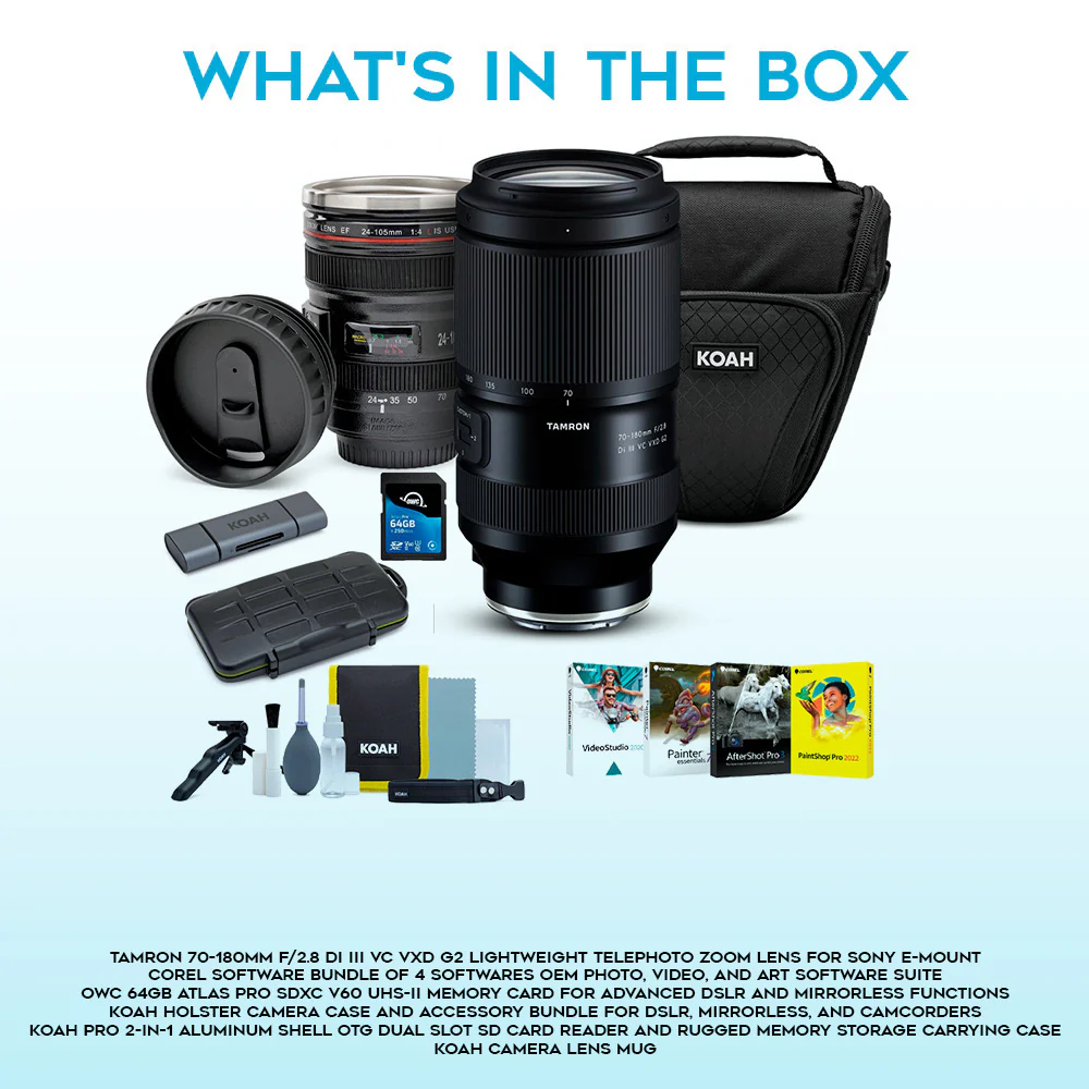 Tamron 70-180mm F/2.8 Di III VC VXD G2 for Sony E-Mount with Lens Mug, Case and Accessory Bundle - Image 7
