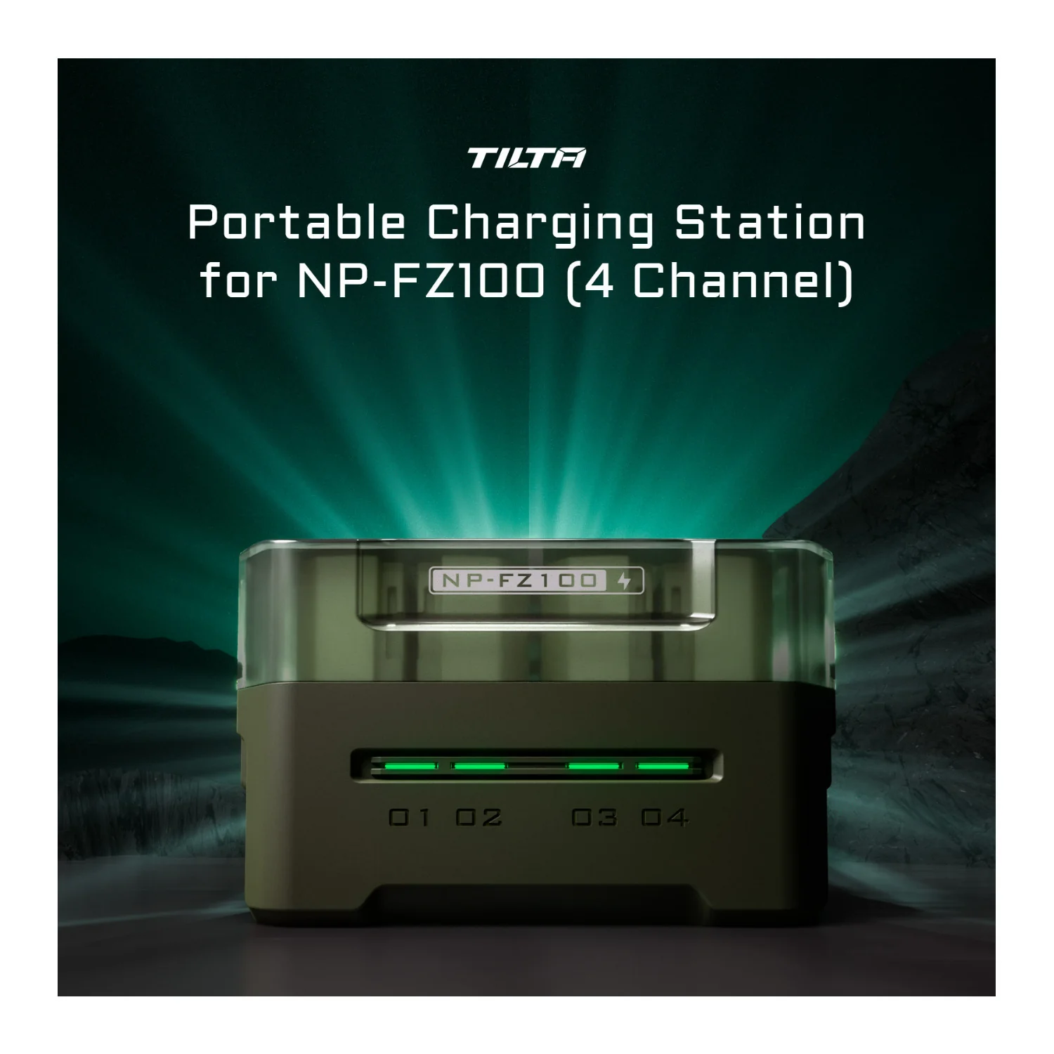 Tilta Portable Charging Station for NP-FZ100 Batteries with 4 Channels and Status Indicators (Green) - Image 4