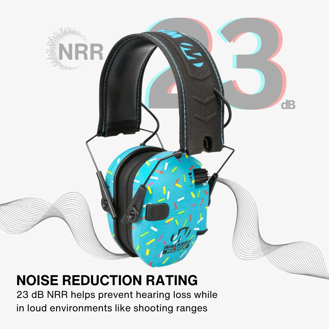 Walker's Razor Digital Ear Muffs (Blue Sprinkles) Bundle with Accessories - Image 4